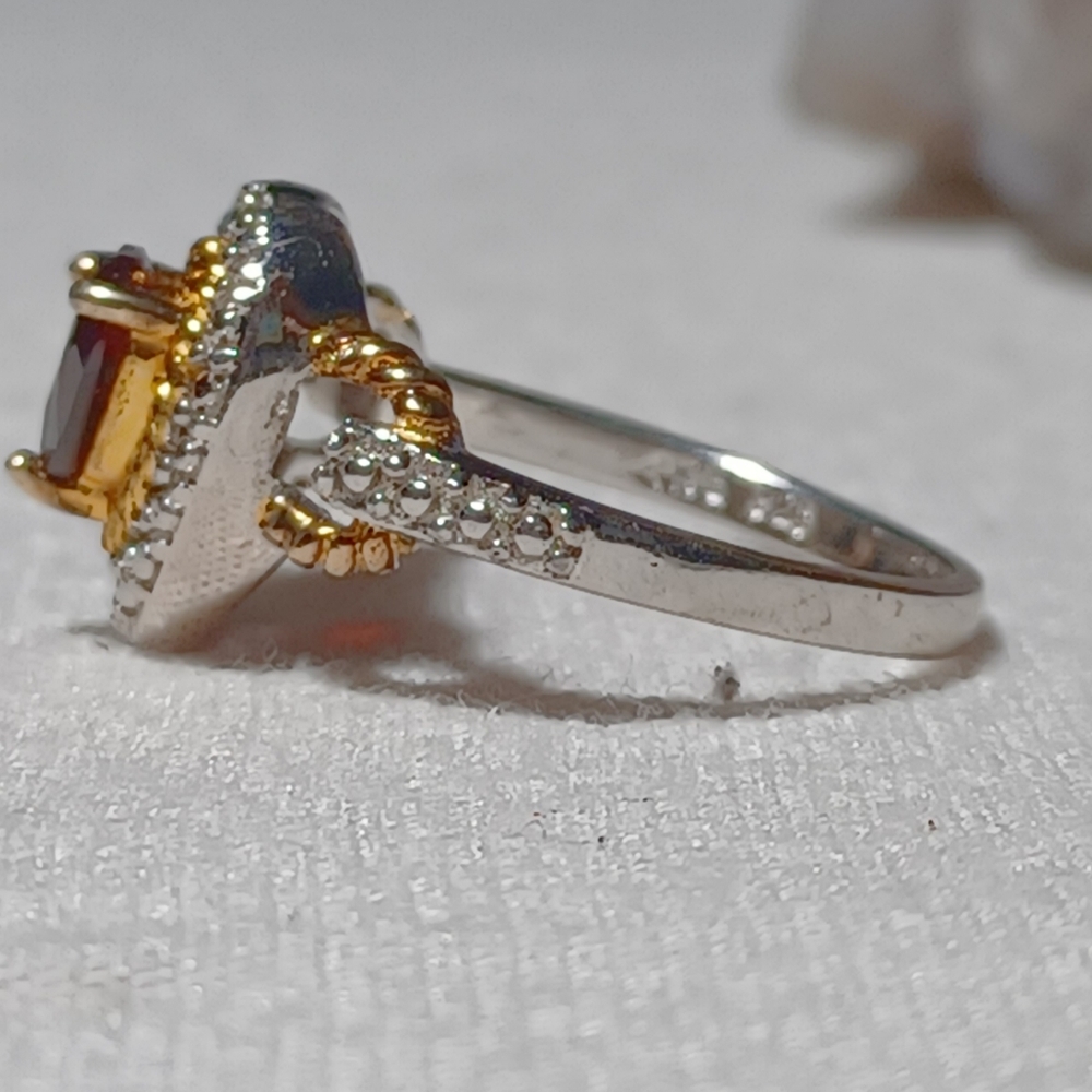 VINTAGE RSE STERLING SILVER HEART GARNET RING - Picture 4 of 10